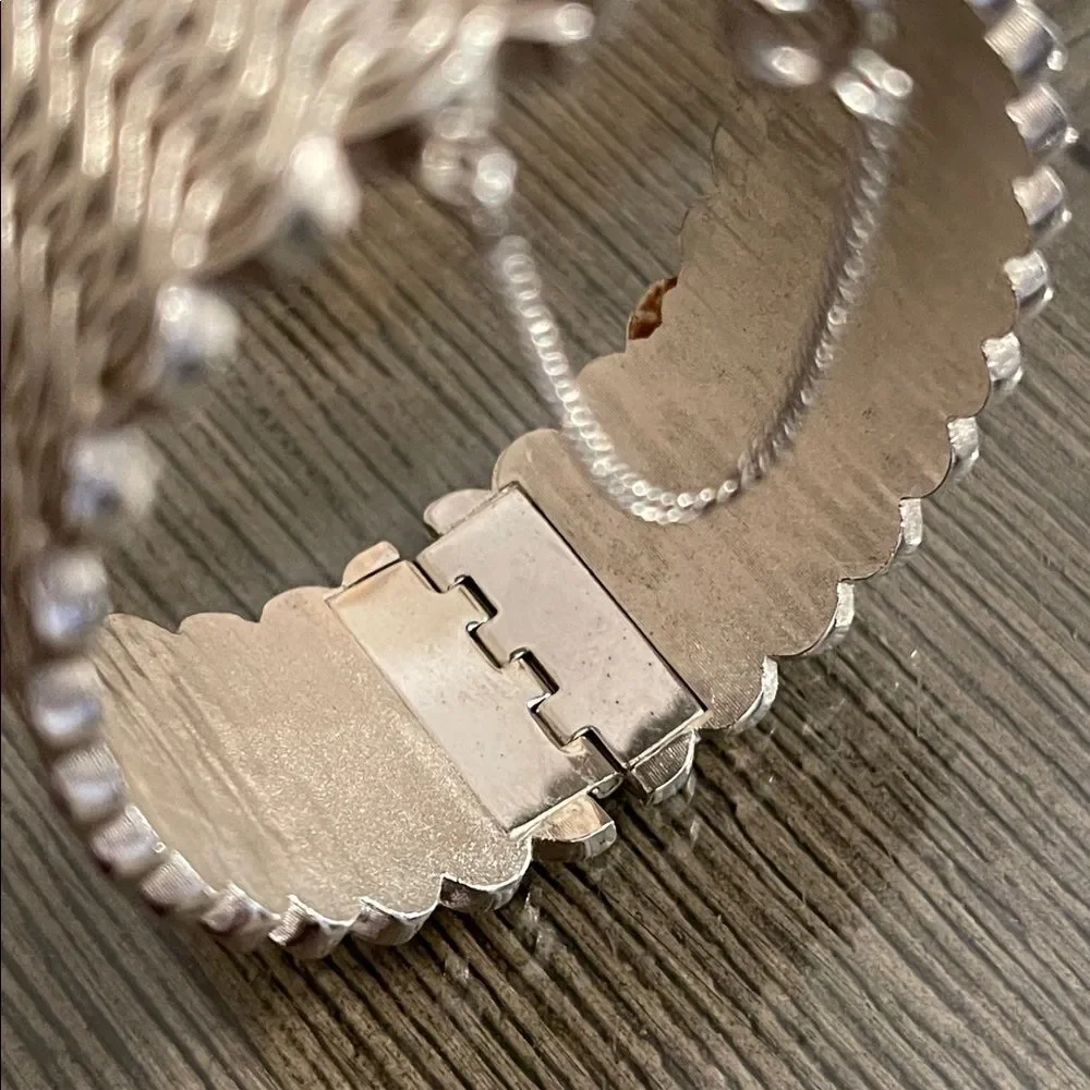 Vintage Crown TRIFARI Flattened Chain Textured Hinged Bracelet with Safety Chain
